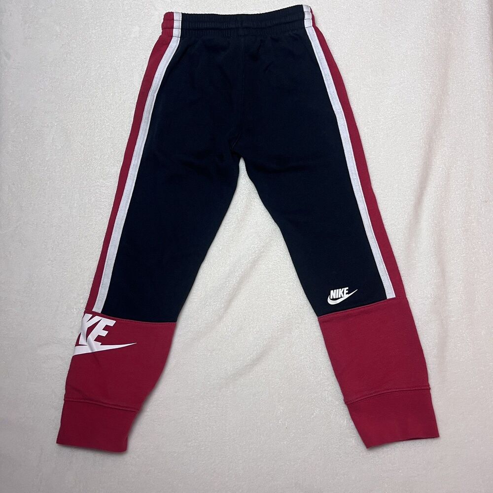 Nike Boys Joggers Size 7 Navy Red White Colorblock Sweatpant Athletic Streetwear